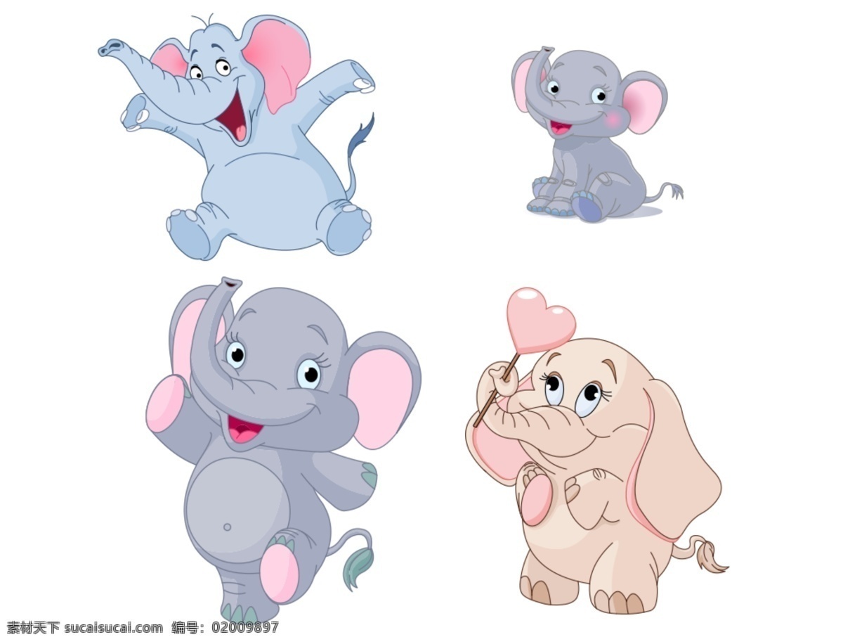 大象 卡通动物 可爱小象 漫画形象 白色