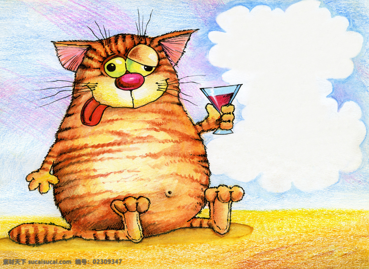 喝酒的猫咪 手绘猫咪 猫咪 猫猫 可爱 宠物 装饰画 绘画 无框画 动漫动画 酒杯 红酒
