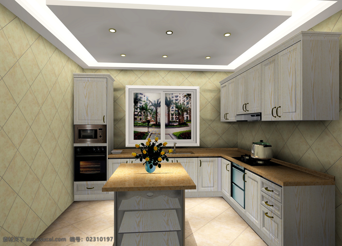白色 实木 橱柜 厨房 环境设计 室内设计 开放漆 实木橱柜 白色开放漆 家居装饰素材