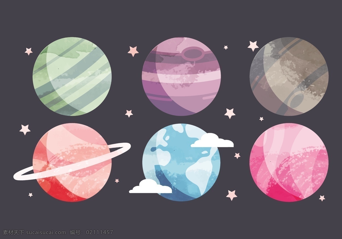 唯美 水彩 星球 图标 星球图标 水彩星球 地球 星星
