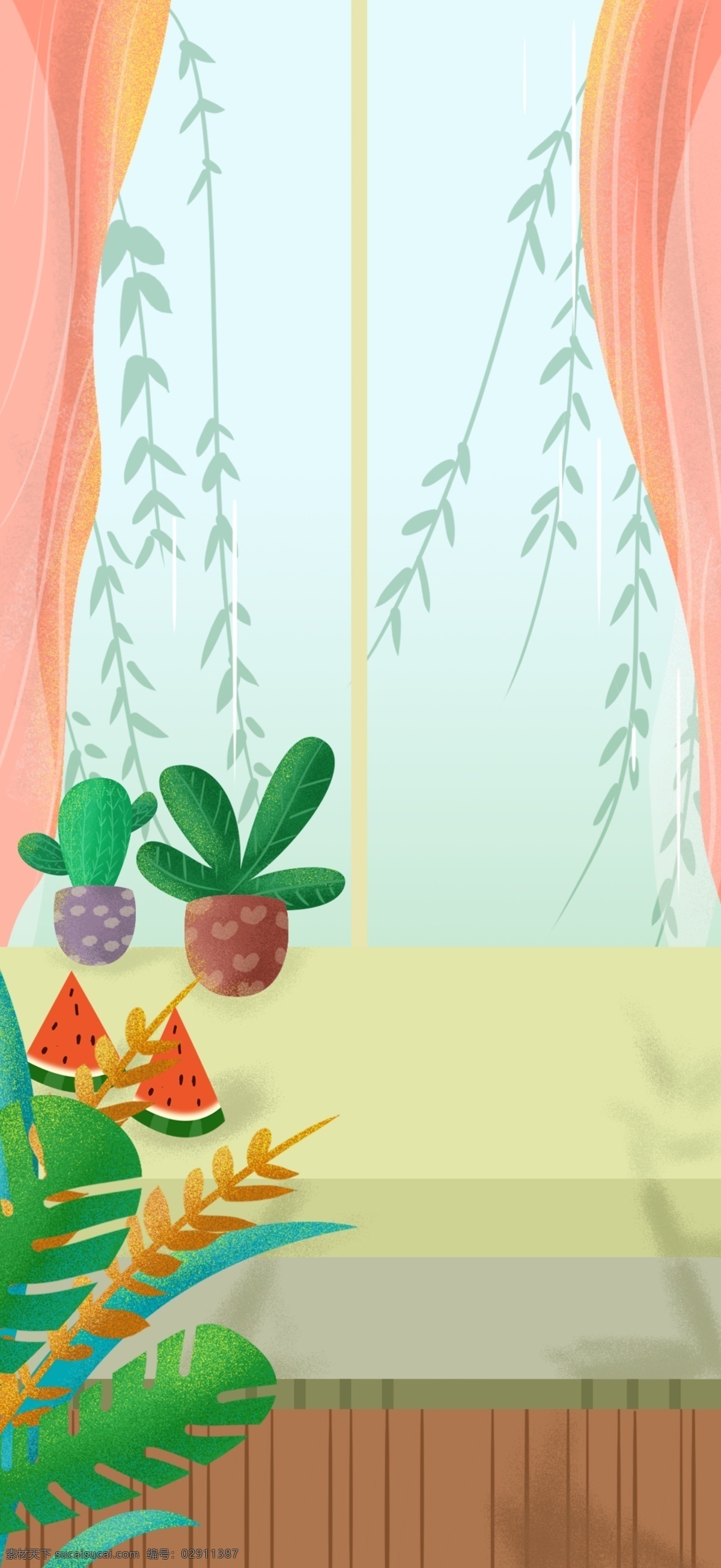 抽象 手绘 绿色植物 插画 背景 广告背景 背景素材 植物背景 psd背景 花卉背景 通用背景 卡通背景
