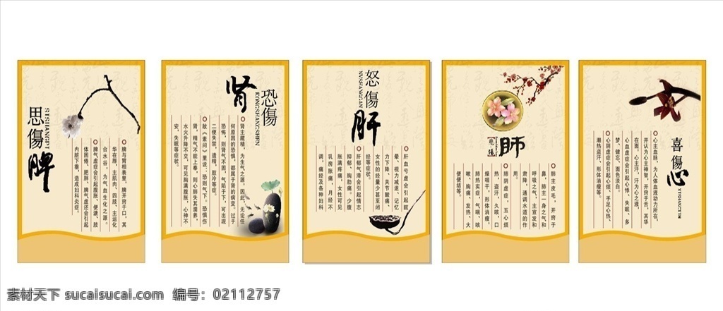 思伤脾 恐伤肾 怒伤肝 肺 喜伤心 中医展板 展板模板