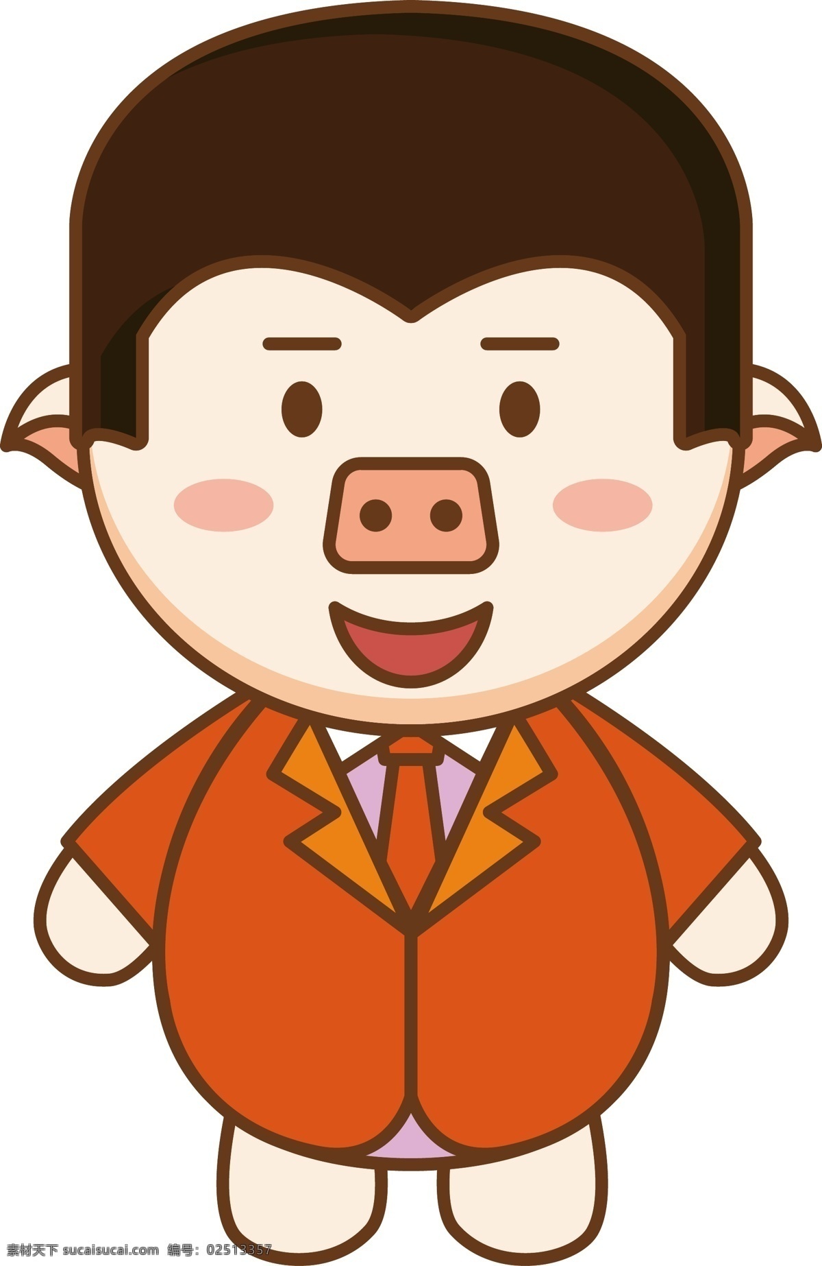 背 头 猪 卡通 可爱 商用 元素 西装 背头 发型师 可商用