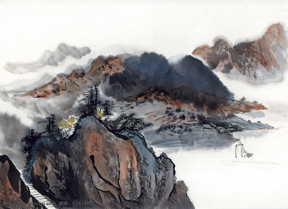 山水画 国画0018 国画 设计素材 山水画篇 中国画篇 书画美术 白色