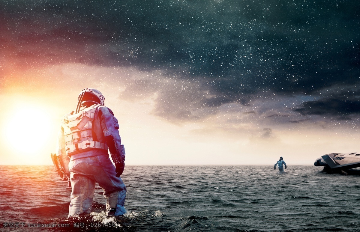 星际穿越 太空 宇航员 外星飞船 外星人 蓝色背景 大海 高清 科幻图片 文化艺术 影视娱乐 海报背景 分层素材 自然景观 自然风光