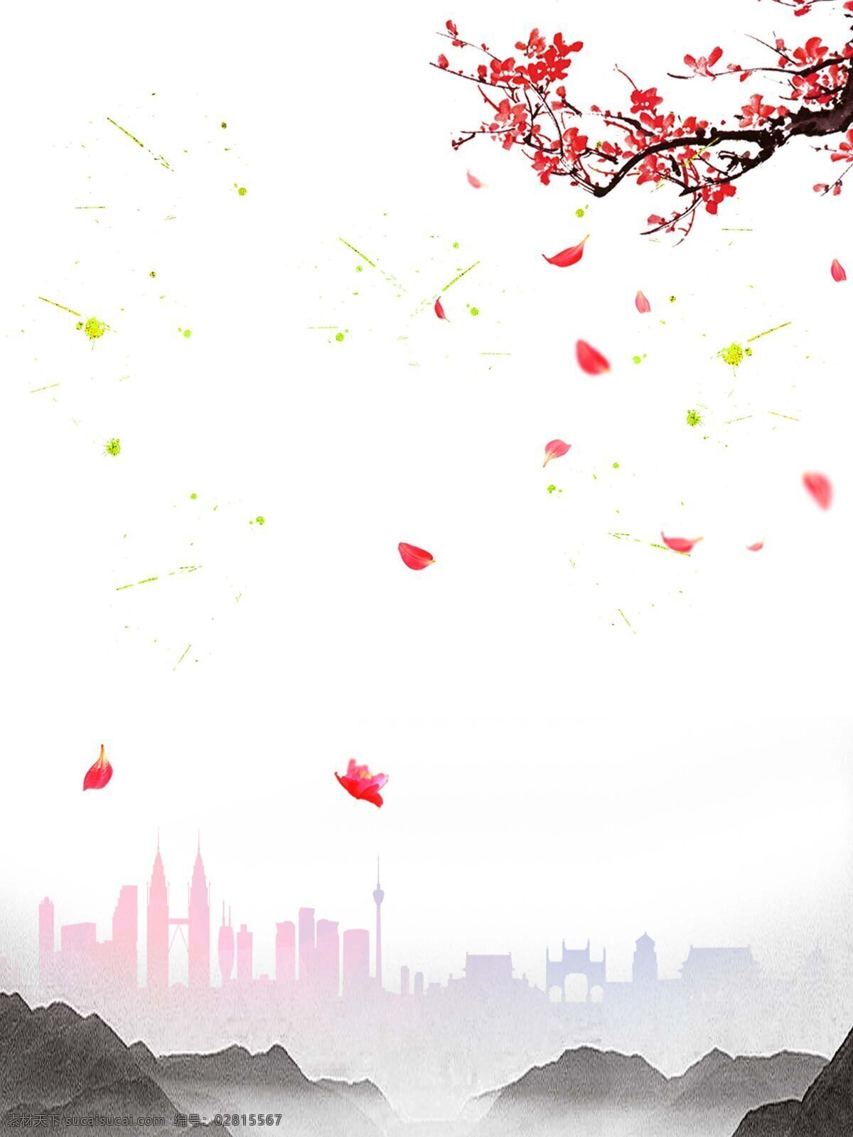 中国 风 水墨 梅花 背景 中国风 山水 城市 建筑 枫叶 红色 广告背景