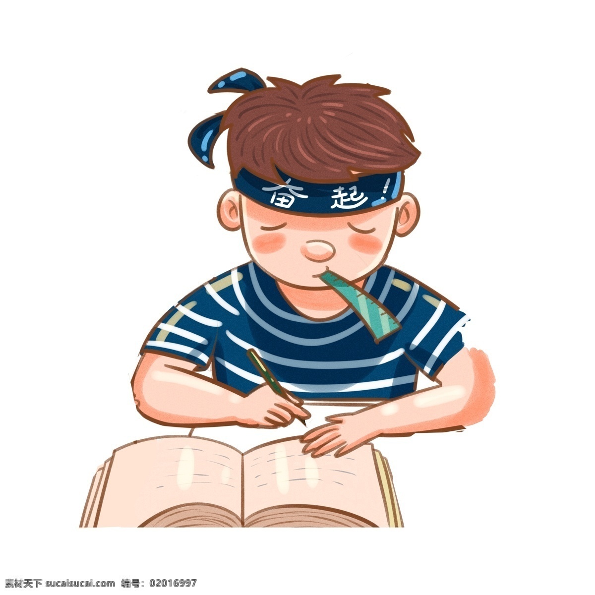 手绘 学习 男孩 可爱风 学习的男孩 人物素材 透明元素 手绘元素
