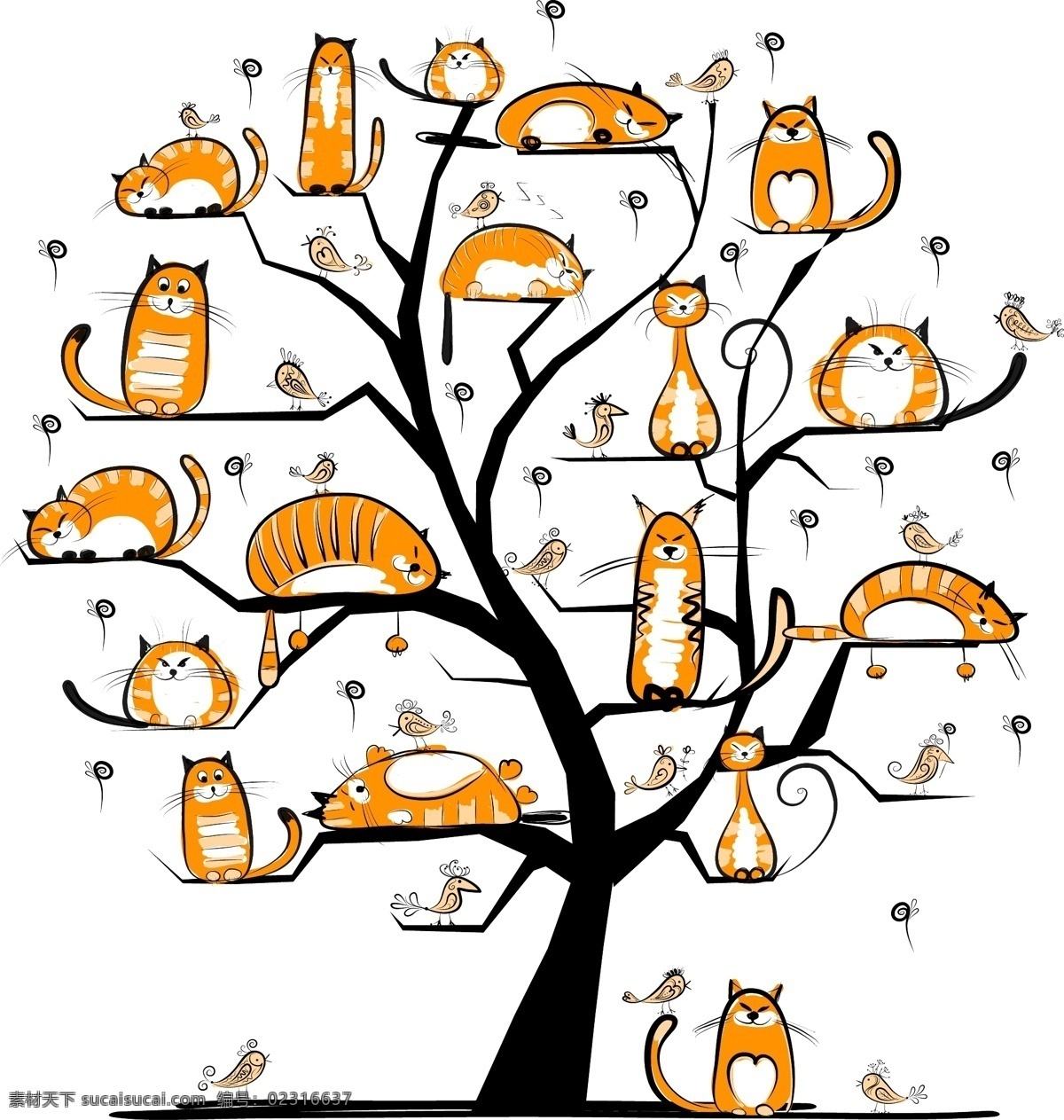 树上 猫 动物 可爱 矢量图 日常生活