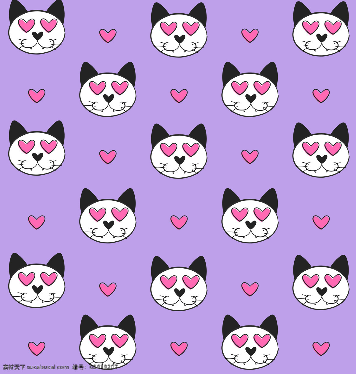 浅紫色 风格 爱心 猫咪 情人节 背景 背景素材 可爱 猫头 桃心 填充背景 心形
