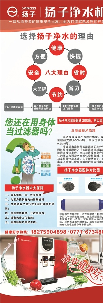 扬子 净水器 展架 扬子净水器 八大理由 四大保障 六大服务 展板模板
