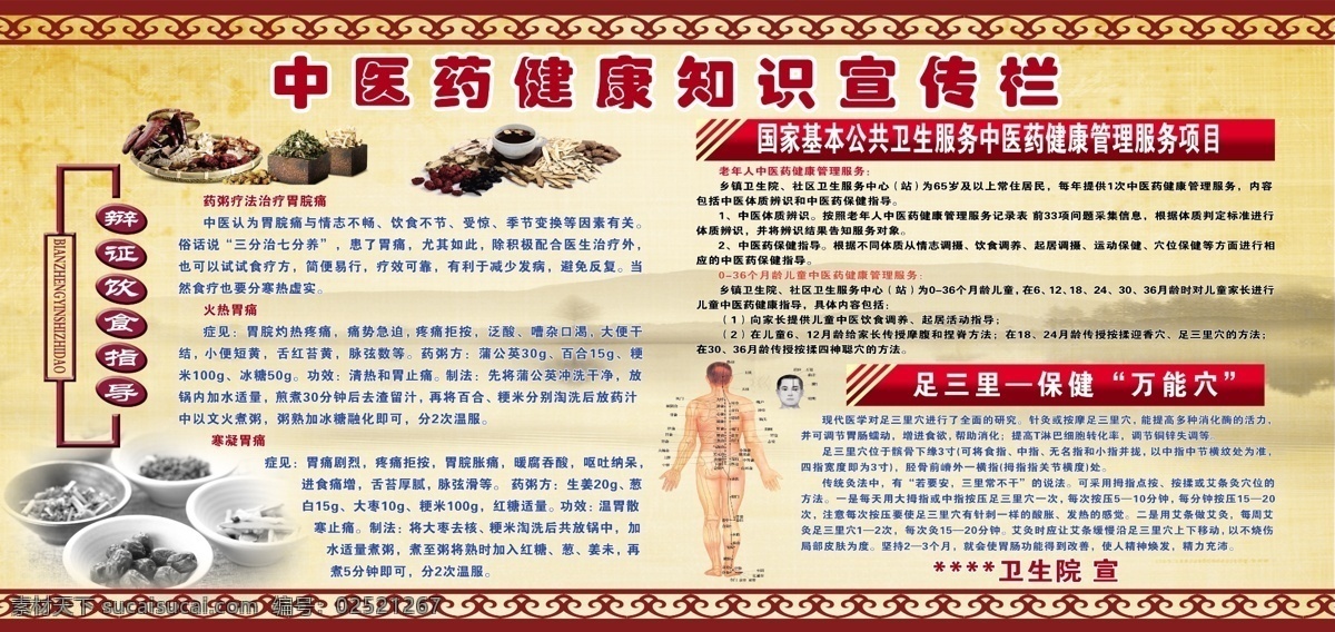 中医药 健康知识 宣传栏 辩证饮食指导 人体穴位图 健康教育知识 中医服务项目 分层