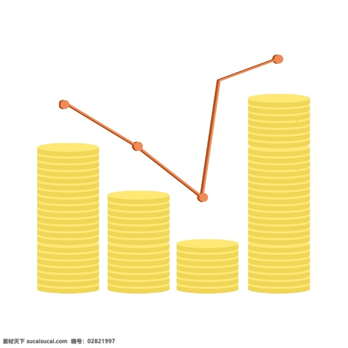 金融 分析图表 插画 黄色金币 金融分析 理财分析 数据分析 图表装饰插画 一摞金币