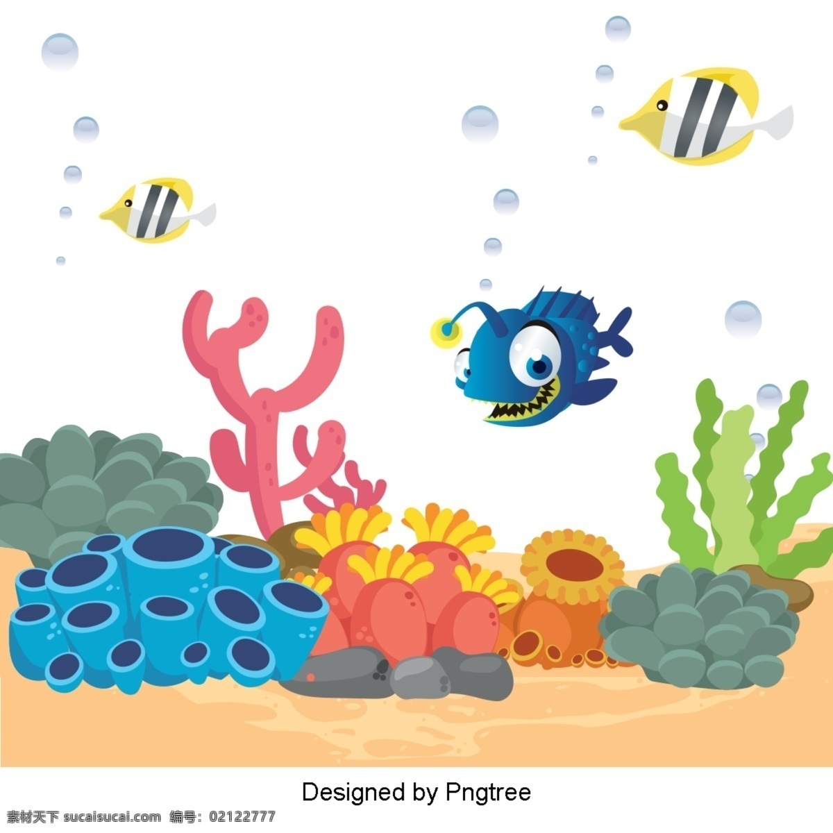 卡通 手绘 水下 世界 简单 风格 海洋鱼类 创意 图形 图案 动物