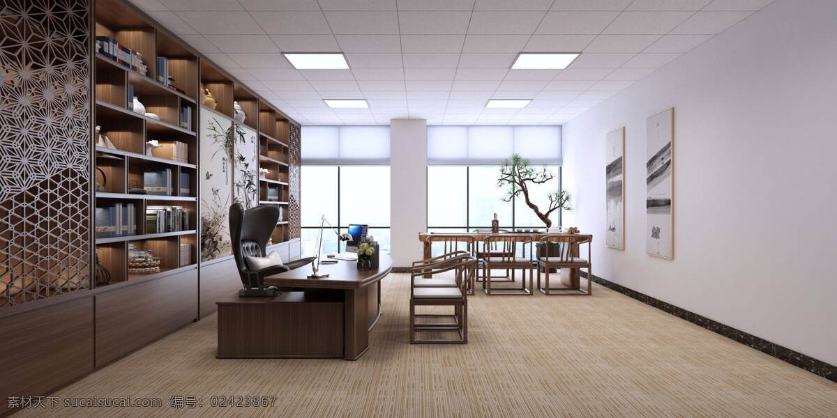 办公室效果图 办公室 中国风 经典 简易 舒适 环境设计 室内设计