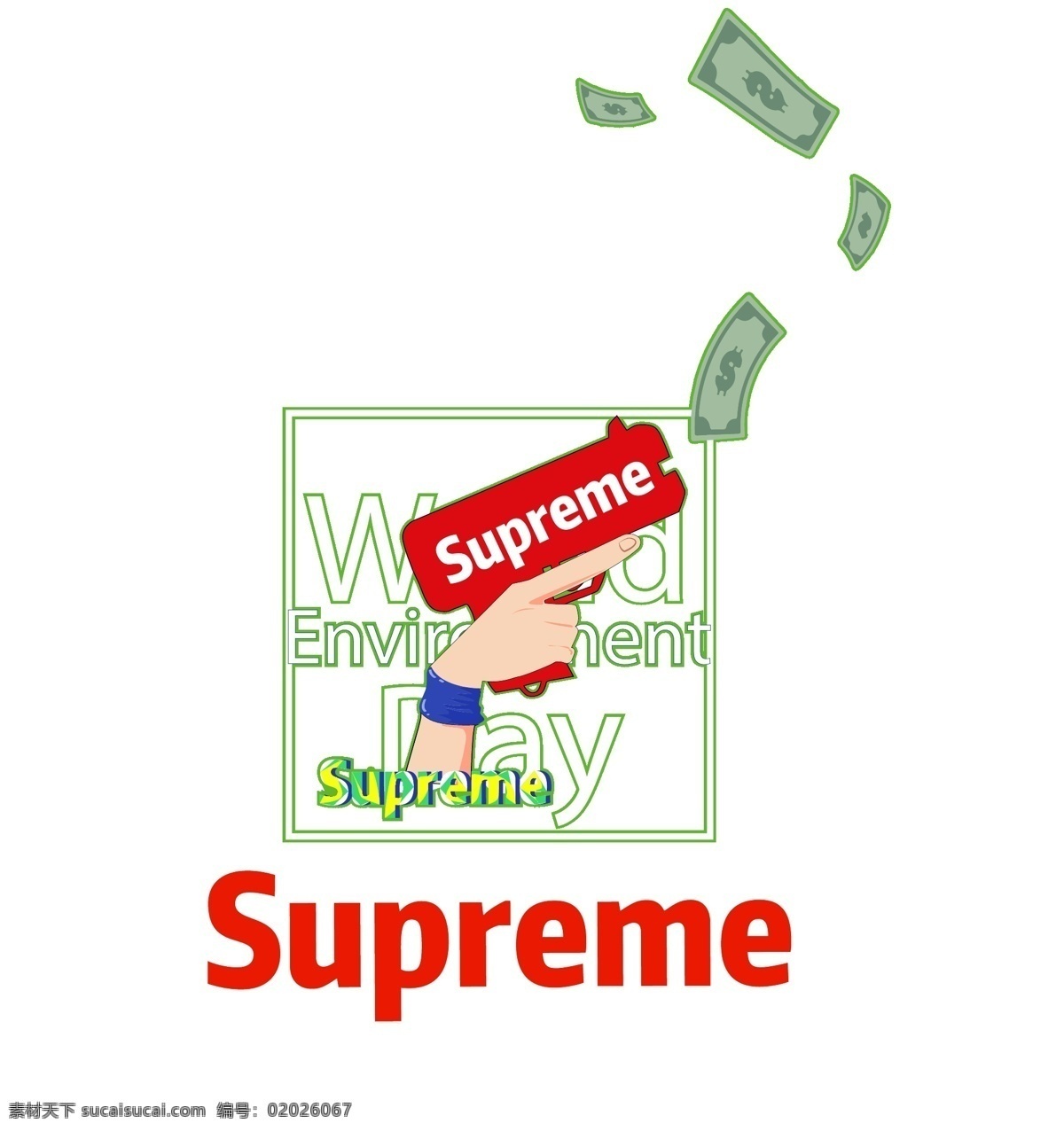 supreme 钱钱 潮流 印花 创意 创意图形 美元 位色搭配 贴纸