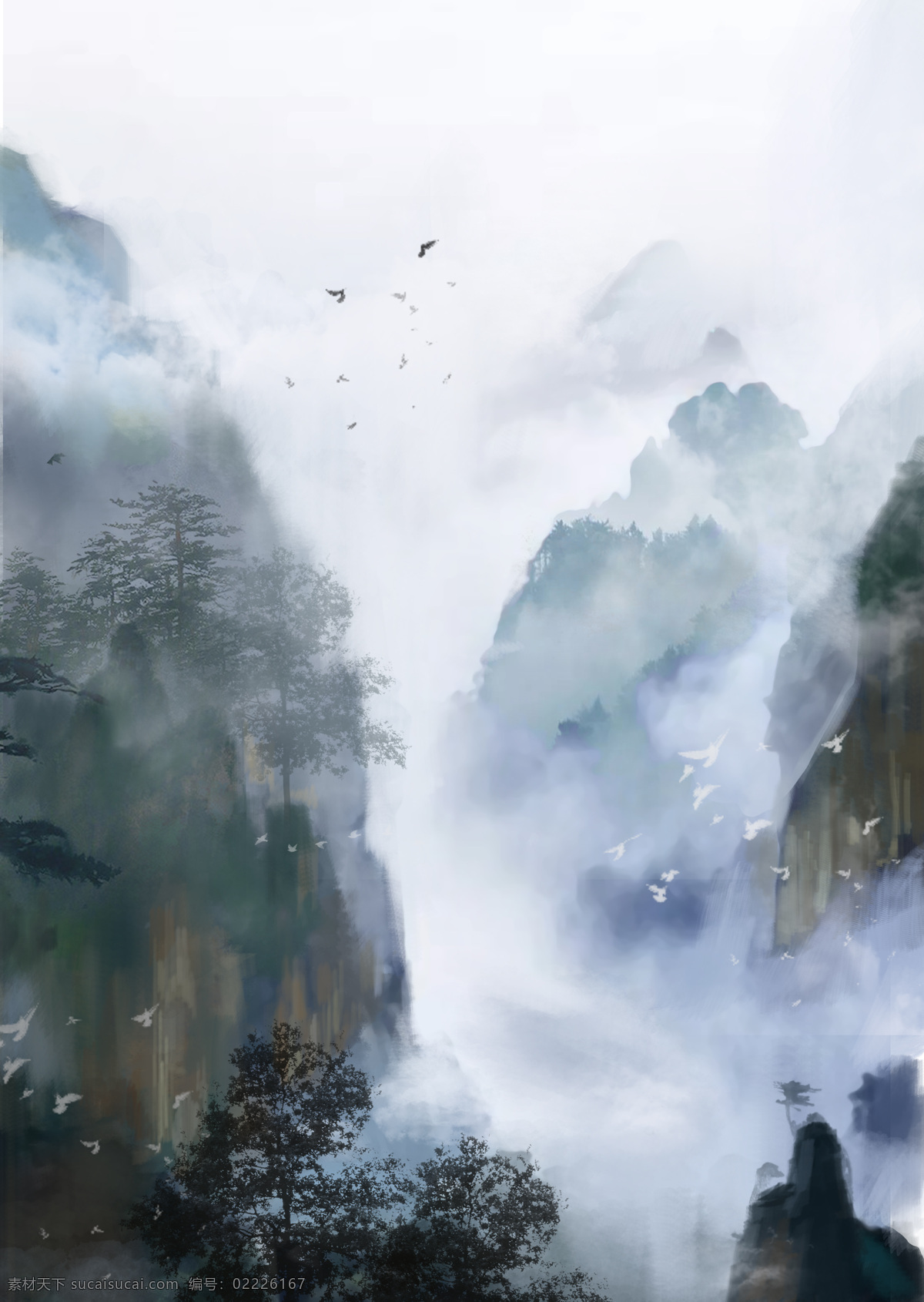 山水 水墨 竖版山水画 风景画 文化艺术 绘画书法