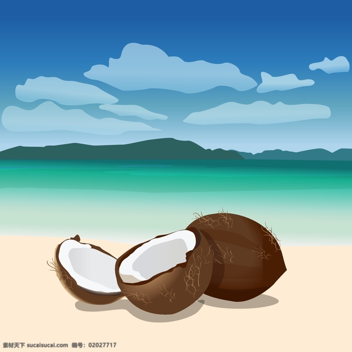 卡通 椰子 背景 图案 椰子背景素材 广告设计模板 ai素材 卡通素材 展板 大海 沙滩 夏天 炎热 海边