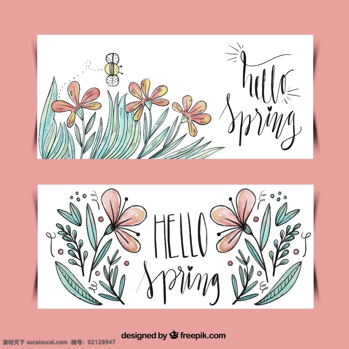 春季花草图片 矢量素材 蜜蜂 花卉 叶子 源文件 矢量 高清图片