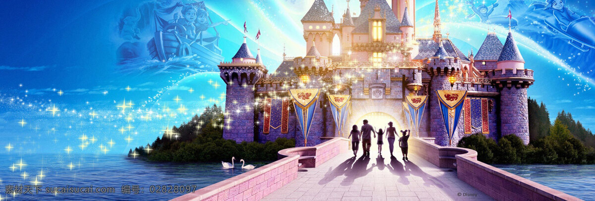 banner 背景 蓝色 海报 城堡 梦幻 图
