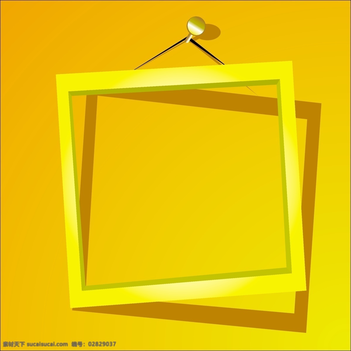 墙壁上的画框 相框 画框 装饰画 墙壁 挂画 钉子 边框相框 底纹边框 矢量素材 黄色