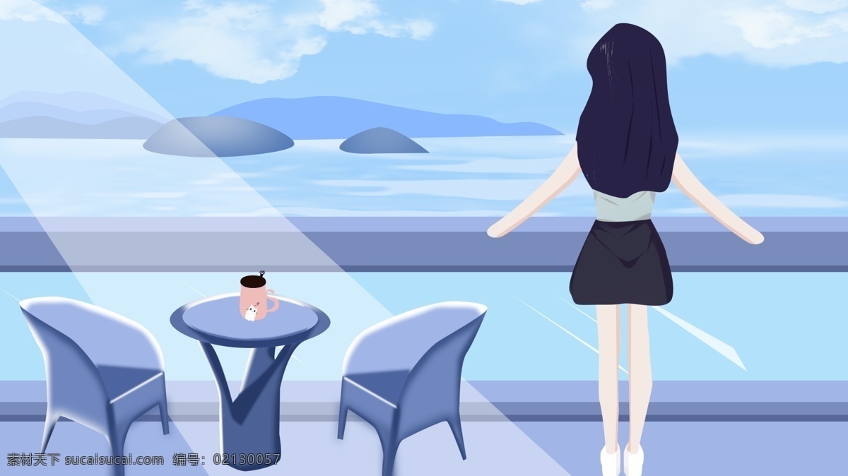 早安 世界 清晨 眺望 远方 眺望远方 女孩 清新 水天一色 早安世界