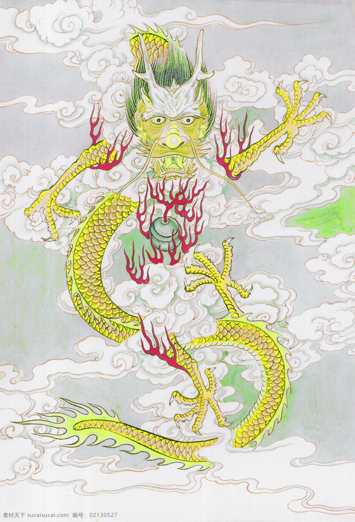 黄龙 云 龙 壁画 彩绘 飞龙 云中龙 双龙戏珠 二龙戏珠 文化 传统文化 古典文化 文化艺术 设计图库