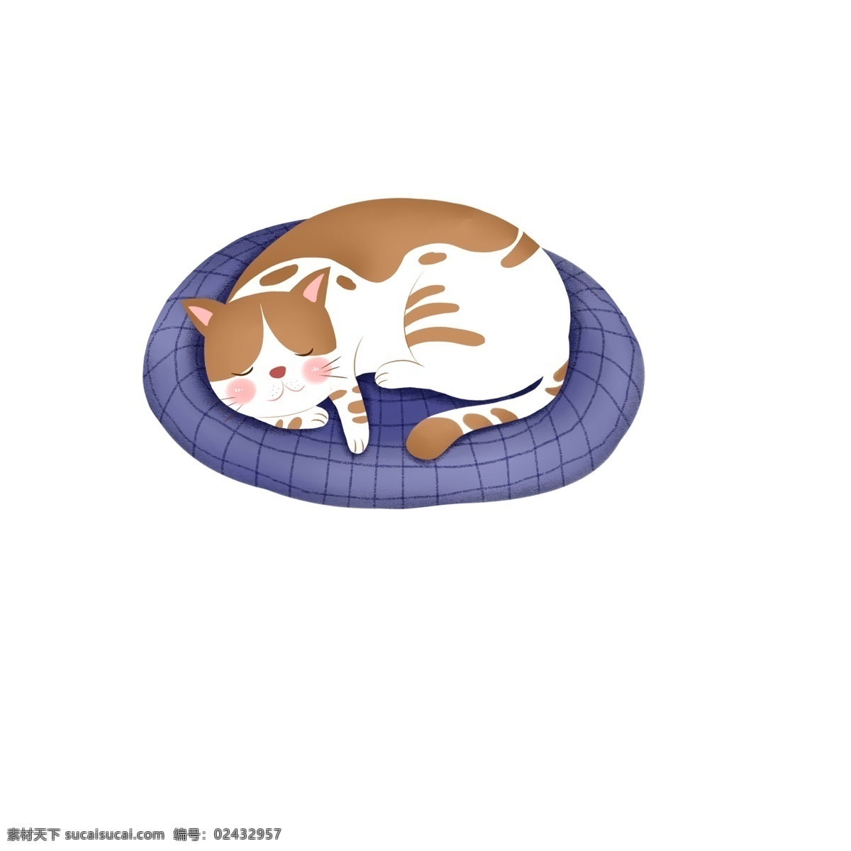 手绘 只 睡 懒觉 猫咪 动物 插画 睡觉 毯子 懒猫 动物设计