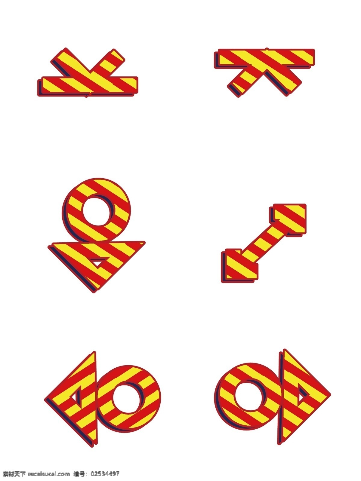 箭头 图标 符号 简洁 图案 手势 矢量 商用 元素 条纹 立体 红色 黄色 方向
