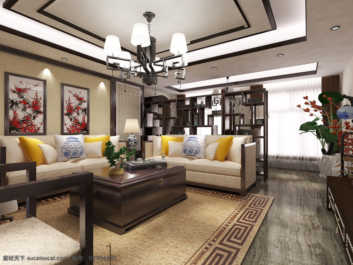 新中式客厅 客厅 新中式 家装 室内效果图 效果图 环境设计 室内设计