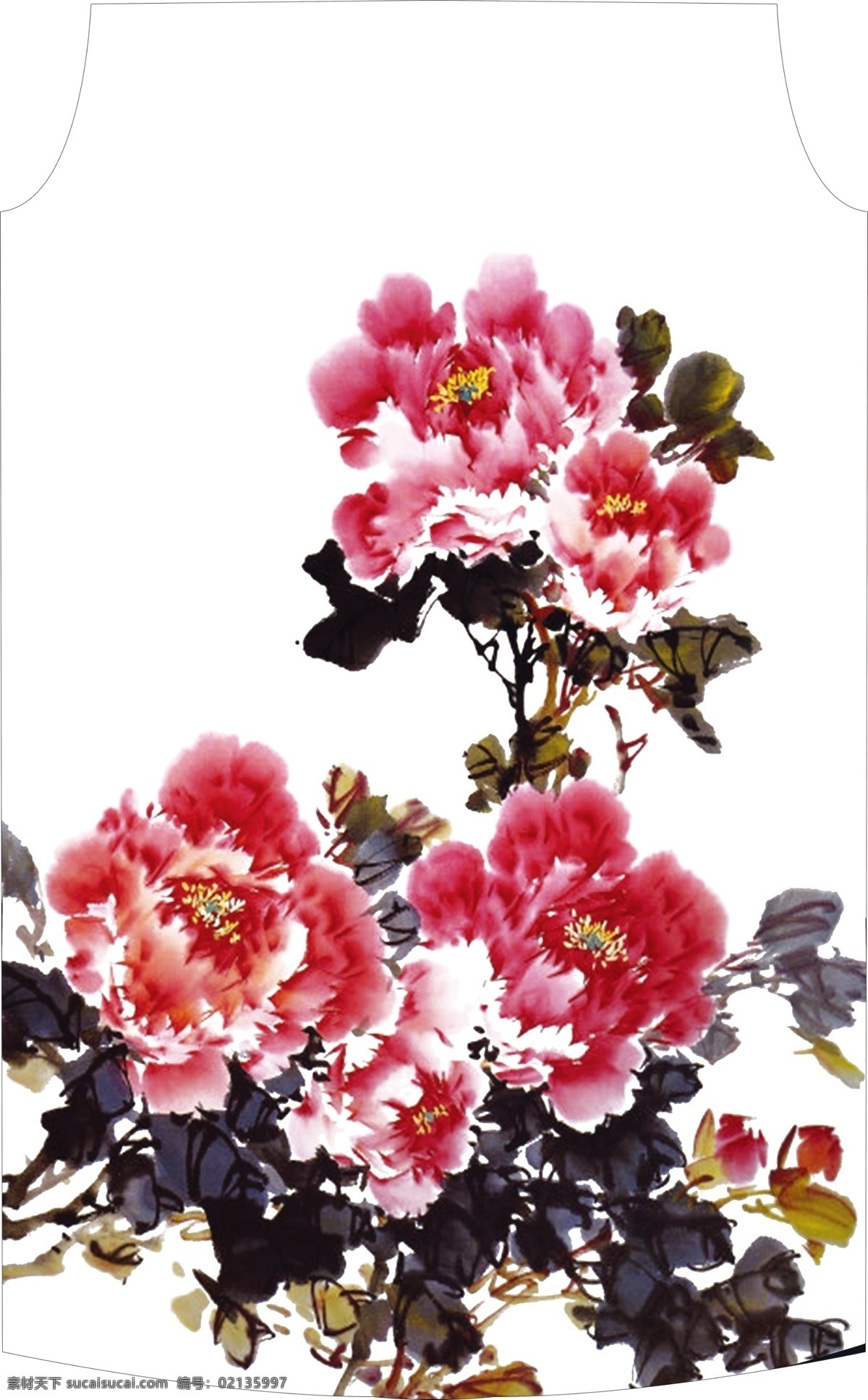 牡丹 水墨花 手绘花 大花 数码印花 蝴蝶 小鸟 国画 玫瑰 竹子 分层