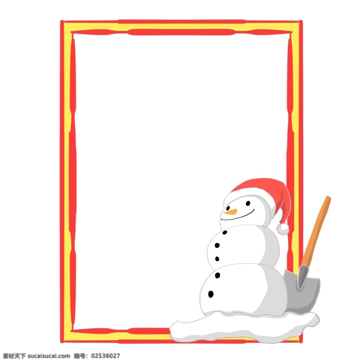 手绘 卡通 雪人 边框 红色边框 插画 插图 手绘边框 手绘雪人 雪人插画 白雪 黄色边框 红色帽子