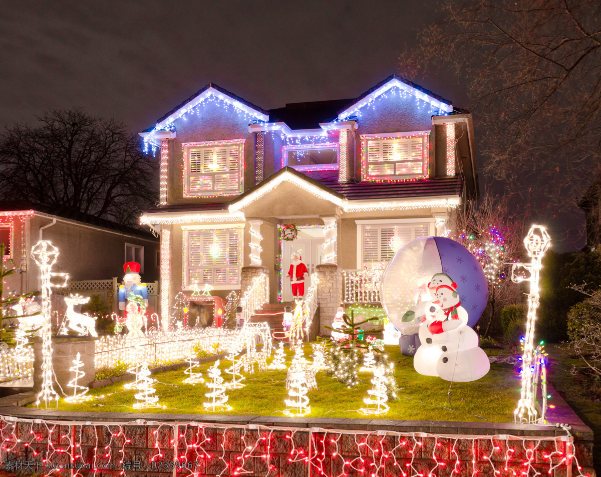 别墅 圣诞 彩灯 装饰 房屋 圣诞节 新年 雪人 节日庆典 生活百科 黑色