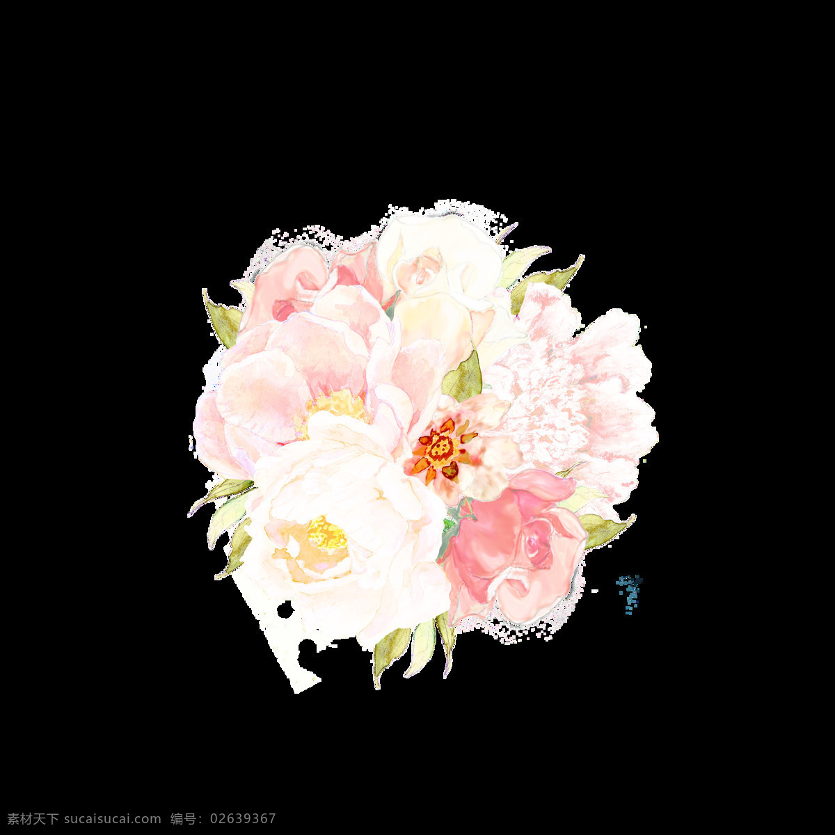 手绘 清新 淡雅 花束 透明 白色 淡粉色 高贵 免扣素材 水彩 透明素材 叶子 装饰图案