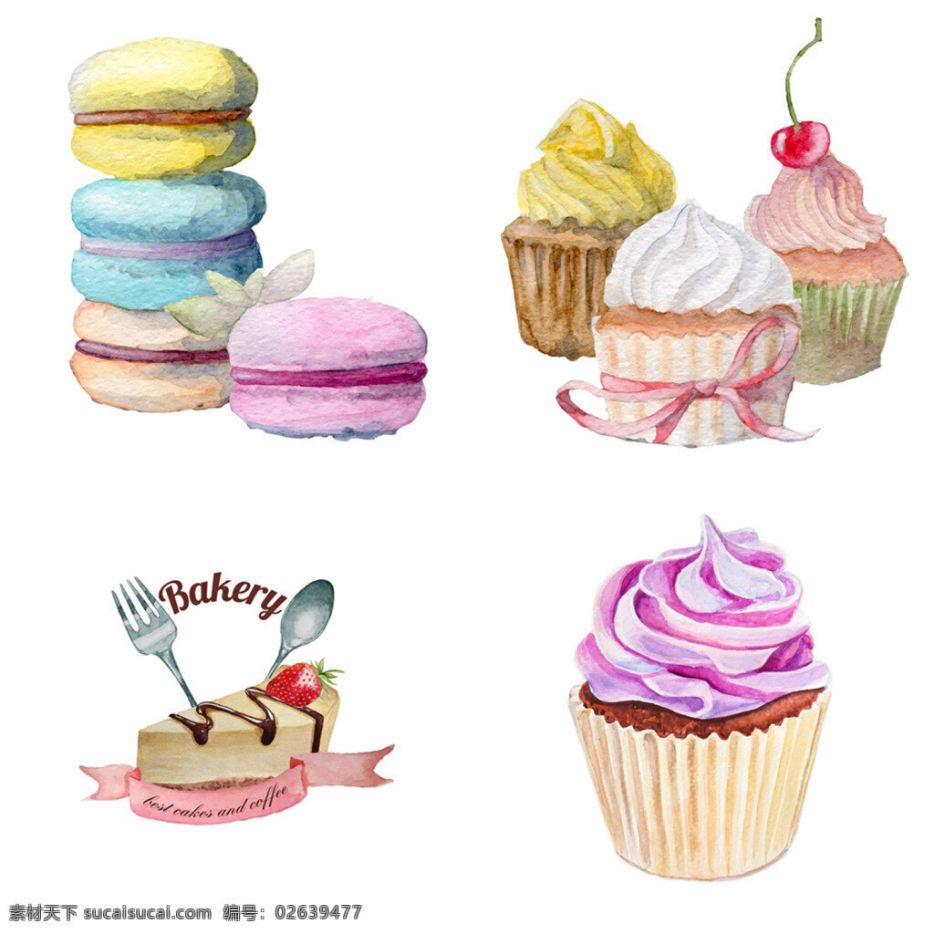 甜蜜 美味 蛋糕 插画 马卡龙 时尚 水果