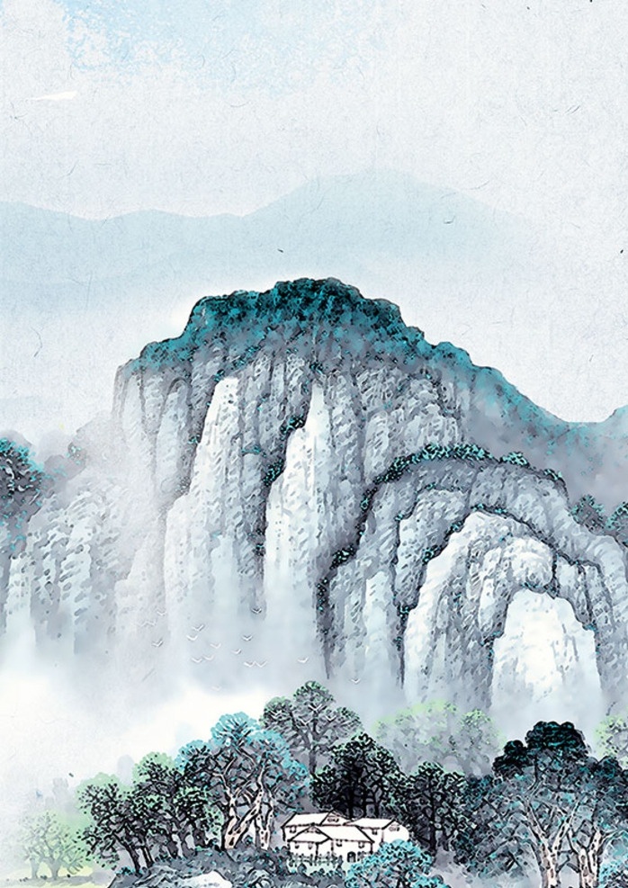 中国 风 山水 背景 中国风山水 意境背景 宁静 玄关 书房 装饰画 无框画 中国风 水墨山水 分层
