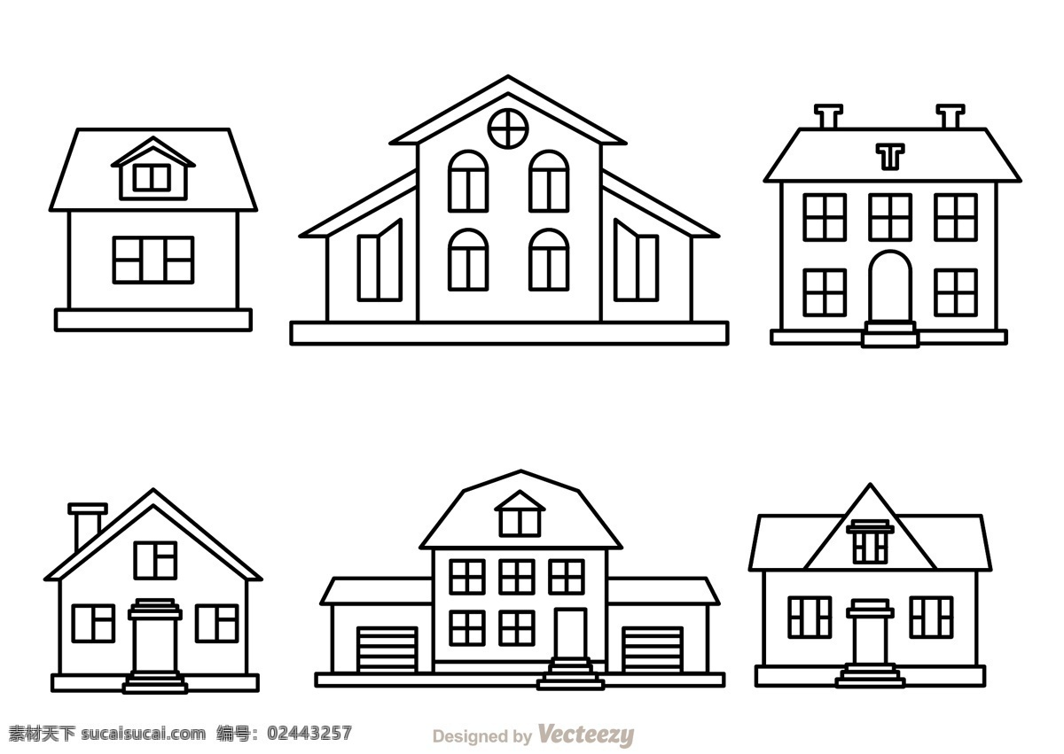 房子设计图 矢量图 黑色 白色
