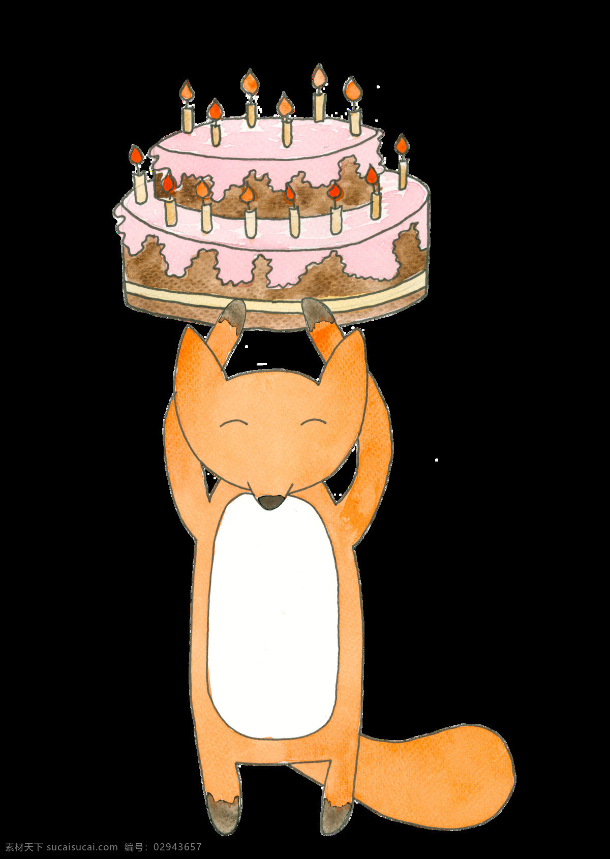 卡通 狐狸 透明 手绘 橙色 蛋糕 矢量素材 设计素材