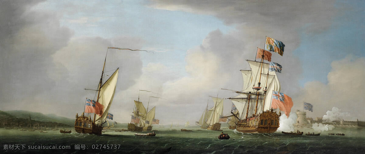 英国战舰 大海 蓝天 白云 逆风而行 19世纪油画 油画 绘画书法 文化艺术