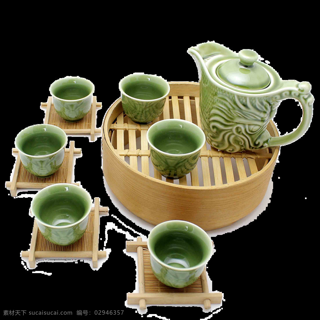 清雅 风格 淡绿色 茶具 产品 实物 茶道 产品实物 木制茶几 陶瓷茶杯