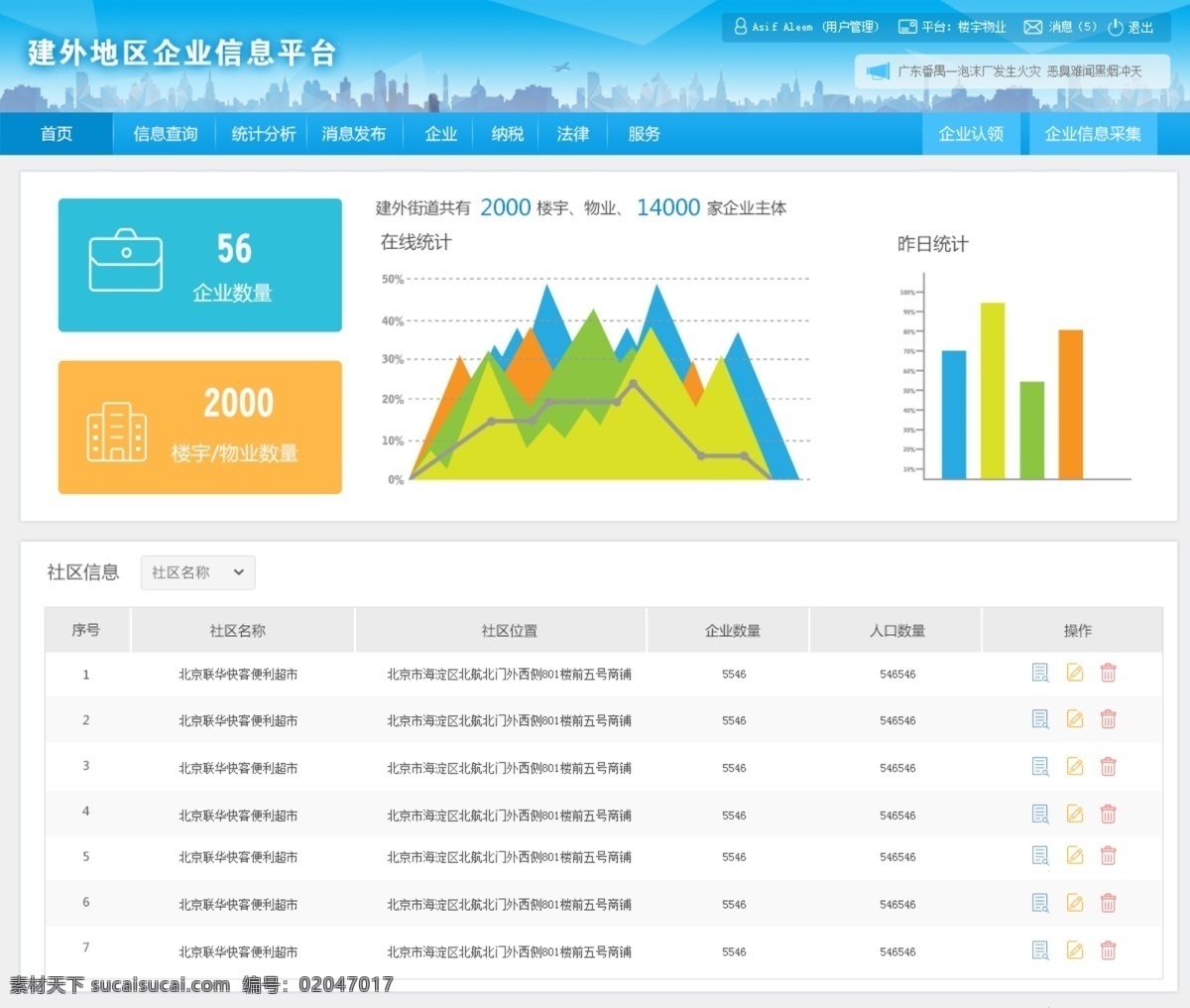 建外 地区 企业 信息 平台 数据统计 企业监管 信息平台 扁平化ui
