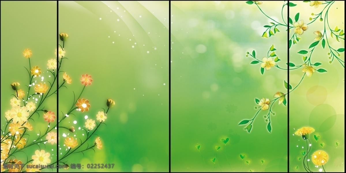 背景 玻璃画 点点 广告设计模板 花卉 花藤 花枝 婚纱模版 绿色 移门 图案 绿色背景 鲜花 移门图案 源文件 家居装饰素材