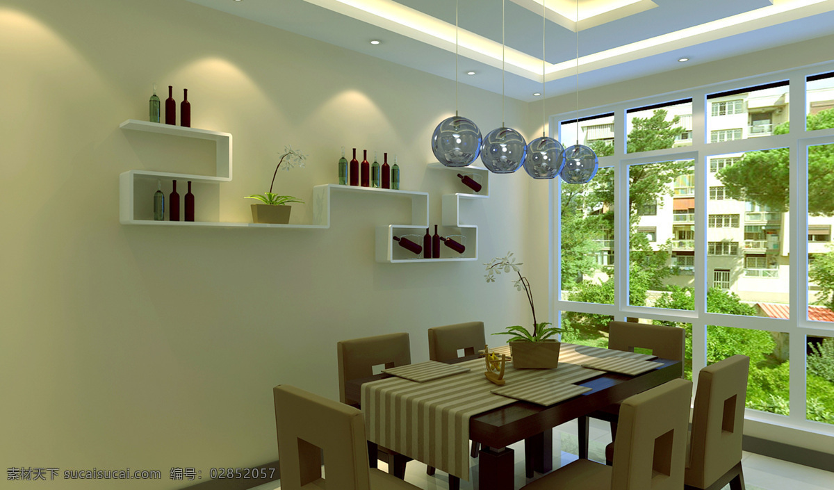 餐厅 环境设计 室内设计 效果图 墙壁造型 吊顶餐桌 墙面处理 餐厅灯 家居装饰素材