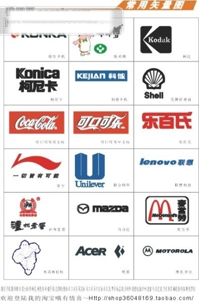 矢量图标1 康师傅 柯达 乐百氏 联想电脑 马自达 麦当劳 明基 摩托罗拉 矢量图标集合 康佳手机 可爱小厨师 柯尼卡 科健手机 壳 牌润滑油 可口可乐 英文 标 中文 李字标志 联合利华 沪州老窑 米其林轮胎 手机 app app图标
