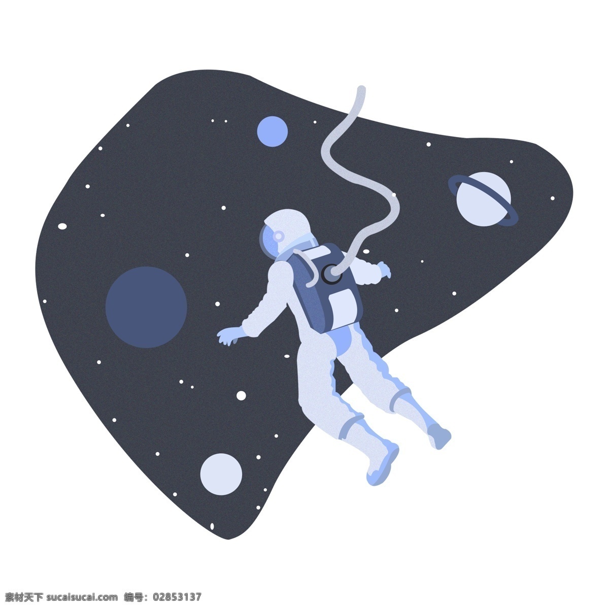 宇航员 星空 插画 矢量 宇宙 扁平化 蓝色系 可爱的 帅气的 黑色系 卡通的 在宇宙中工作