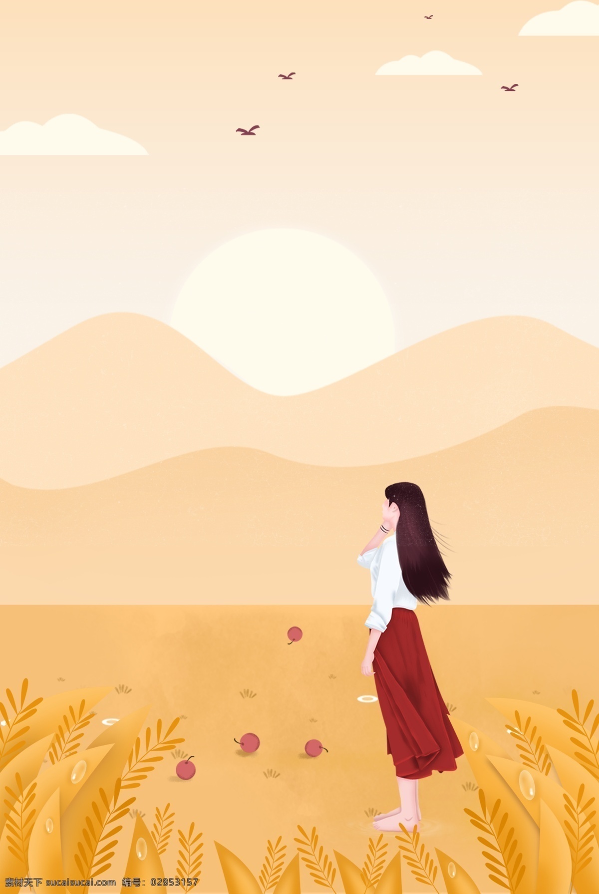 文艺 清新 秋日 郊外 出行 海报 插画风 秋天 郊游 国庆节 旅游 一个人旅游 女孩 促销海报