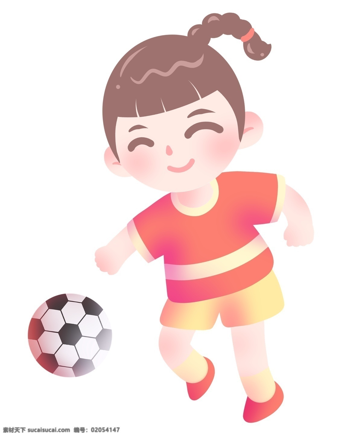 圆形 足球 小女孩 运动健身插画 圆形足球 健身的小女孩 踢球的小女孩 足球插画 开心的小女孩