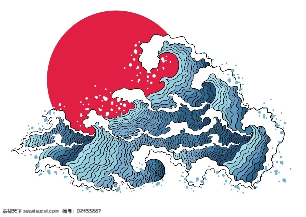 海浪太阳 日本传统图案 和服印花纹样 日式纹理背景 线条纹样 日式花纹