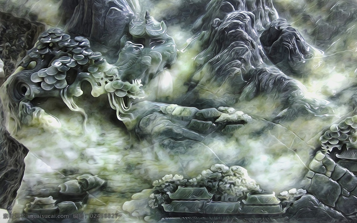 大气 山水 浮雕 背景 墙 艺术 个性 背景墙 效果图 玉石 3d渲染 云雾