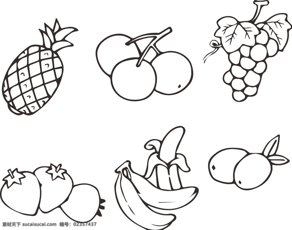 水果合图 菠萝 线描 水果 矢量 可填色 生活百科 餐饮美食