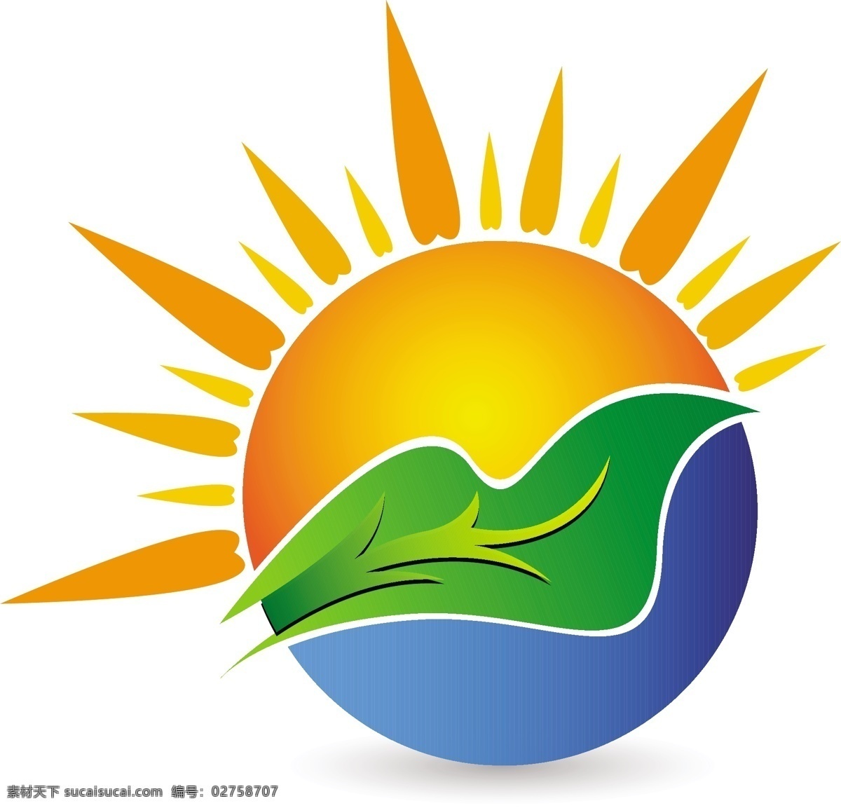 太阳 logo 矢量 曲线 线条 彩色 色块 图标 标志 农田 叶子 绿叶 绿色 白色